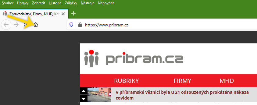 nastavení domovské stránky - Firefox pro PC - krok 1